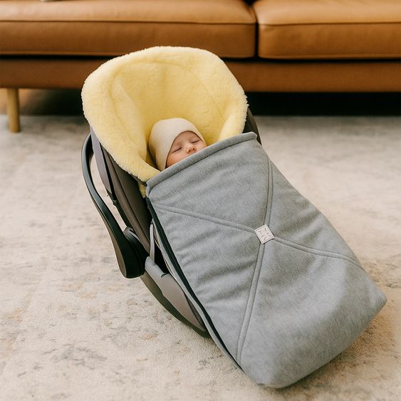 Kaiser Lammfell-Fußsack Emmy für Babyschalen & Babywannen - Light Grey Melange