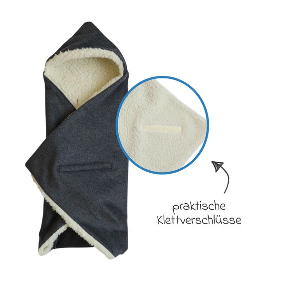 Kaiser Loden-Einschlagdecke Zottel für Babyschale und Babywannen - Dark Grey