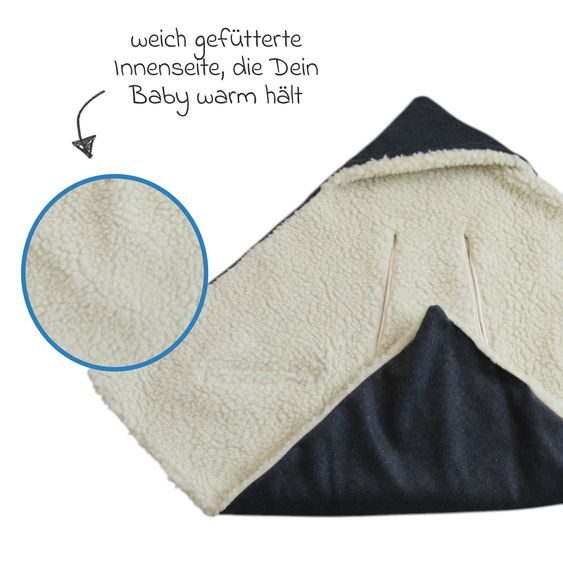 Kaiser Loden-Einschlagdecke Zottel für Babyschale und Babywannen - Dark Grey
