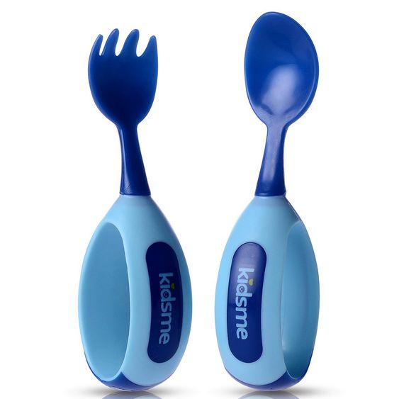 Kidsme 2-tlg. Esslern-Besteck-Set mit Griff für Kleinkinder - Aquamarin