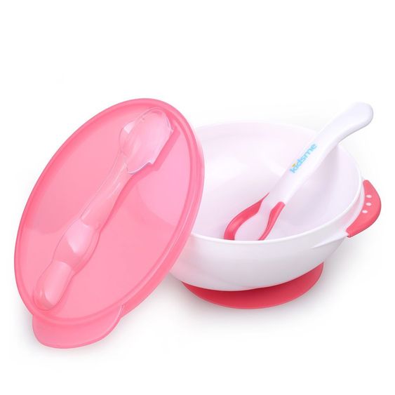 Kidsme Set di apprendimento alimentare a 2 pezzi Ciotola per il seno con base di aspirazione + Cucchiaio con sensore di calore - Lavanda