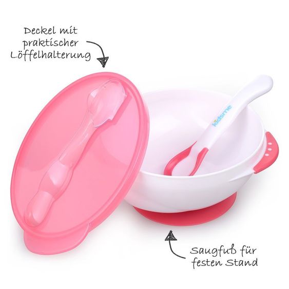 Kidsme Set di apprendimento alimentare a 2 pezzi Ciotola per il seno con base di aspirazione + Cucchiaio con sensore di calore - Lavanda