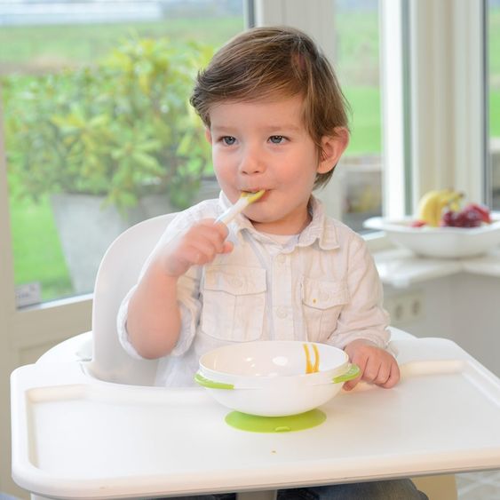 Kidsme Set da mangiare a 2 pezzi Ciotola per il seno con base di aspirazione + Cucchiaio con sensore di calore - Lime
