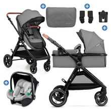 3in1 Kombi-Kinderwagen-Set ESME bis 22 kg mit wendbarer Sitz & Wanne in einem, Knickschieber inkl. Babyschale, Getränkehalter, Wickeltasche, Adapter & Zubehör - Moonlight Grey