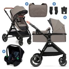 3in1 Kombi-Kinderwagen-Set ESME bis 22 kg mit wendbarer Sitz & Wanne in einem, Knickschieber inkl. Babyschale, Getränkehalter, Wickeltasche, Adapter & Zubehör - Sand Beige