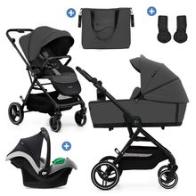 3in1 Kombi-Kinderwagen-Set YOXI bis 22 kg mit Babywanne, Sportsitz, Babyschale, Knickschieber inkl. Getränkehalter, Wickeltasche, Adapter & Zubehör - Moonlight Grey