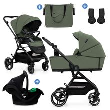 3in1 Kombi-Kinderwagen-Set YOXI bis 22 kg mit Babywanne, Sportsitz, Babyschale, Knickschieber inkl. Getränkehalter, Wickeltasche, Adapter & Zubehör - Mystic Green