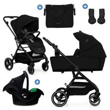 3in1 Kombi-Kinderwagen-Set YOXI bis 22 kg mit Babywanne, Sportsitz, Babyschale, Knickschieber inkl. Getränkehalter, Wickeltasche, Adapter & Zubehör - Pure Black
