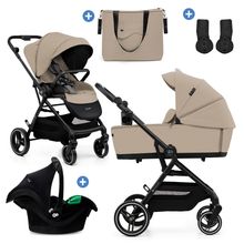 3in1 Kombi-Kinderwagen-Set YOXI bis 22 kg mit Babywanne, Sportsitz, Babyschale, Knickschieber inkl. Getränkehalter, Wickeltasche, Adapter & Zubehör - Sand Beige