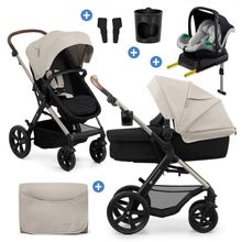 4in1 Kombi-Kinderwagen-Set MOOV 2bis 22 kg mit wendbarer Sitz & Wanne in einem, Knickschieber inkl. Babyschale, Base, Wickeltasche, Adapter & Zubehör - Moonlight Grey