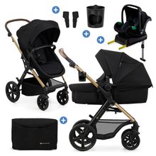 4in1 Kombi-Kinderwagen-Set MOOV 2bis 22 kg mit wendbarer Sitz & Wanne in einem, Knickschieber inkl. Babyschale, Base, Wickeltasche, Adapter & Zubehör - Pure Black