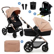4in1 Kombi-Kinderwagen-Set MOOV 2bis 22 kg mit wendbarer Sitz & Wanne in einem, Knickschieber inkl. Babyschale, Base, Wickeltasche, Adapter & Zubehör - Sand Beige