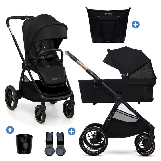 Kinderkraft Kombi-Kinderwagen NEA 2.0 bis 22 kg mit Babywanne, Sportsitz, Teleskopschieber inkl. Getränkehalter, Wickeltasche, Adapter & Zubehör - Midnight Black