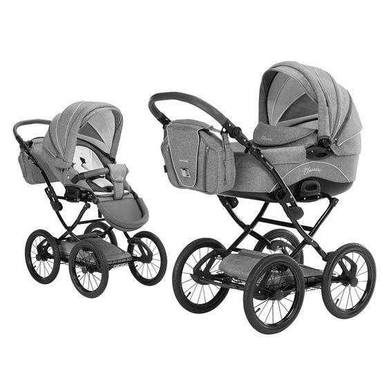 Knorr Baby Kombi-Kinderwagen Classico mit Luftreifen inkl. Babywanne & Sportsitz - Hellgrau