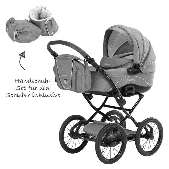 Knorr Baby Kombi-Kinderwagen Classico mit Luftreifen inkl. Babywanne & Sportsitz - Hellgrau