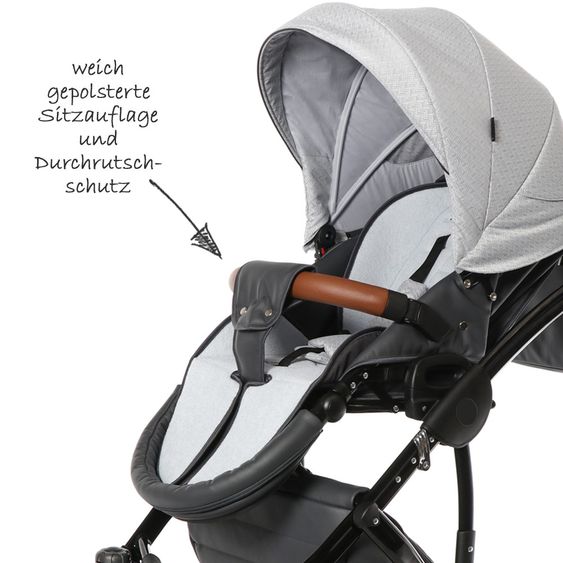 Knorr Baby Kombi-Kinderwagen Ladena inkl. Babywanne & Sportsitz - Graphik-Hellgrau