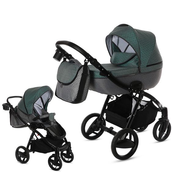 Knorr Baby Kombi-Kinderwagen Piquetto inkl. Babywanne & Sportsitz - Petrol-Grau