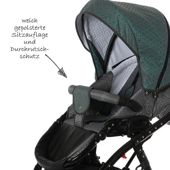 Knorr Baby Kombi-Kinderwagen Piquetto inkl. Babywanne & Sportsitz - Petrol-Grau