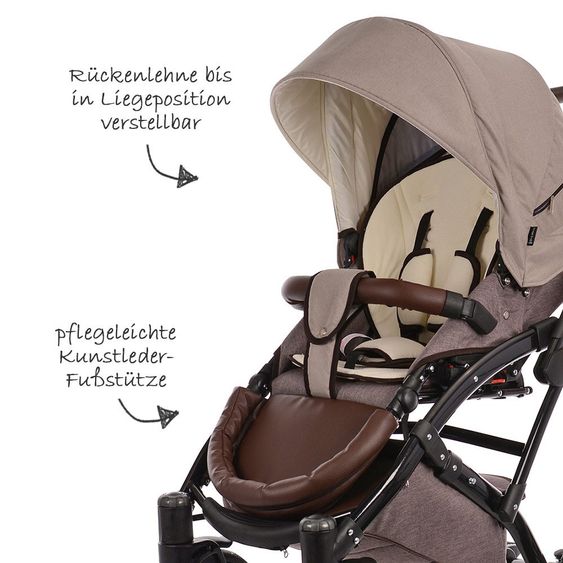 Knorr Baby Kombi-Kinderwagen Voletto Happy Colour inkl. Babywanne & Sportsitz - Beige Braun