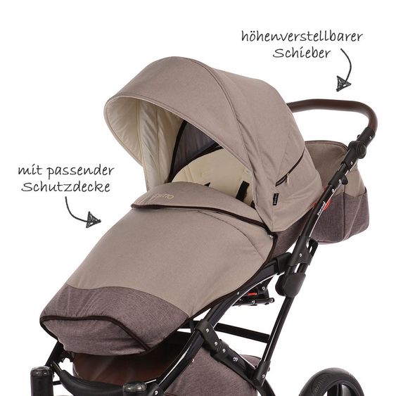 Knorr Baby Kombi-Kinderwagen Voletto Happy Colour inkl. Babywanne & Sportsitz - Beige Braun