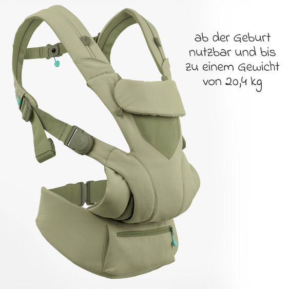 Koala Babycare 3-in-1 Baby Carrier Caddle Carry from Birth 3.2 to 20.4 kg - Frog-Leg Position, 3 Carrying Positions - Light Green