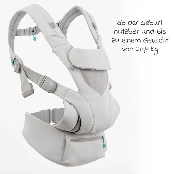 Koala Babycare 3-in-1 Babytrage Cuddle Carry ab Geburt von 3,2 bis 20,4 kg - Anhock-Spreiz-Haltung, 3 Tragepositionen - Light Grey