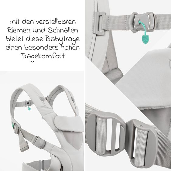 Koala Babycare 3-in-1 Babytrage Cuddle Carry ab Geburt von 3,2 bis 20,4 kg - Anhock-Spreiz-Haltung, 3 Tragepositionen - Light Grey