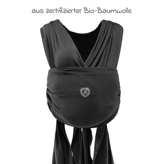 Koala Babycare Baby wrap carrier Cuddle Band 2 with Organic Cotton from Birth for 3 to 15 kg - Breathable - Full Dark Grey