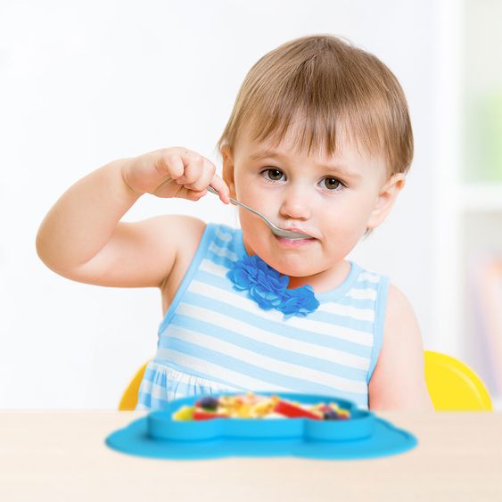 Kokolio Rutschfeste Esslernteller, Silikonteller für Babys, Babyschale, BLW Teller, Babyteller Froggi - Blau