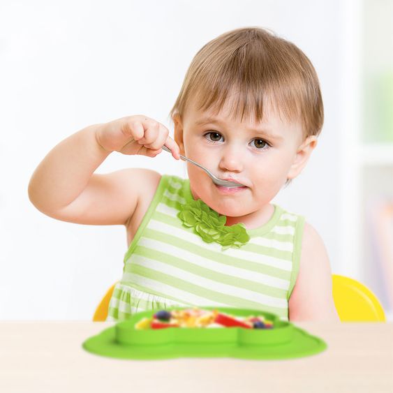 Kokolio Rutschfeste Esslernteller, Silikonteller für Babys, Babyschale, BLW Teller, Babyteller Froggi - Grün