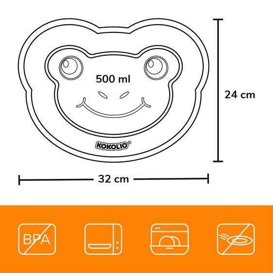 Kokolio Rutschfeste Esslernteller, Silikonteller für Babys, Babyschale, BLW Teller, Babyteller Froggi - Grün