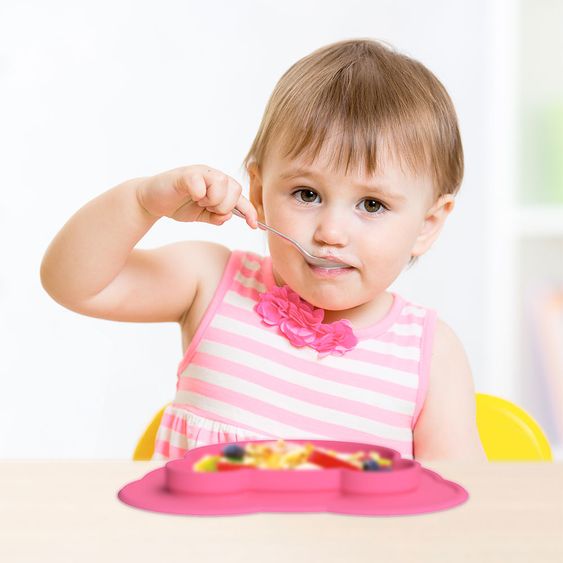 Kokolio Rutschfeste Esslernteller, Silikonteller für Babys, Babyschale, BLW Teller, Babyteller Froggi - Pink