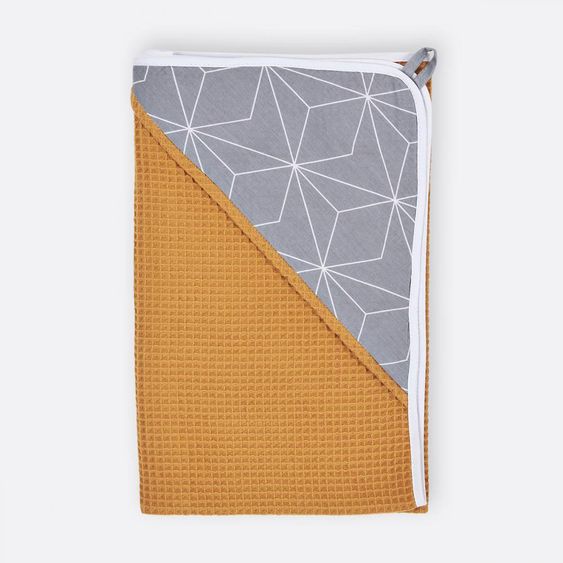 Kraftkids Hooded Towel Waffle Piqué - With Diamond Outline - Grey / Mustard