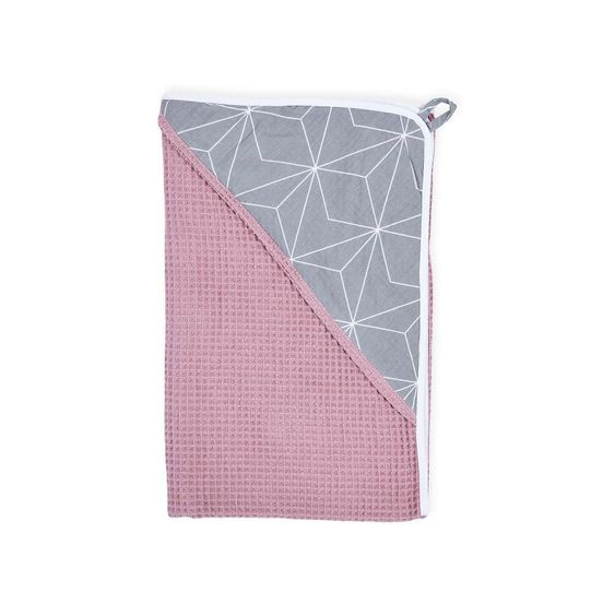 Kraftkids Hooded Towel Waffle Piqué - With Diamond Outline - Grey / Pink