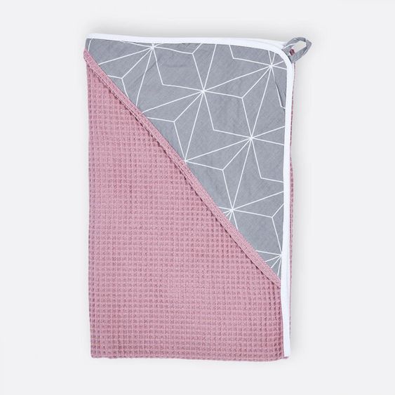 Kraftkids Hooded Towel Waffle Piqué - With Diamond Outline - Grey / Pink