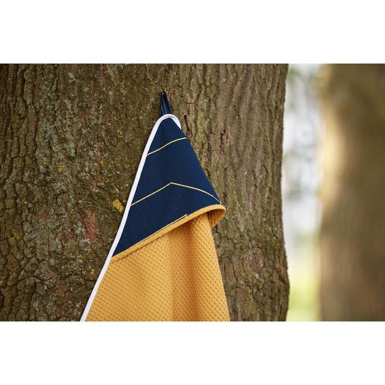 Kraftkids Hooded Towel Waffle Piqué - With Gold Lines - Dark Blue / Mustard