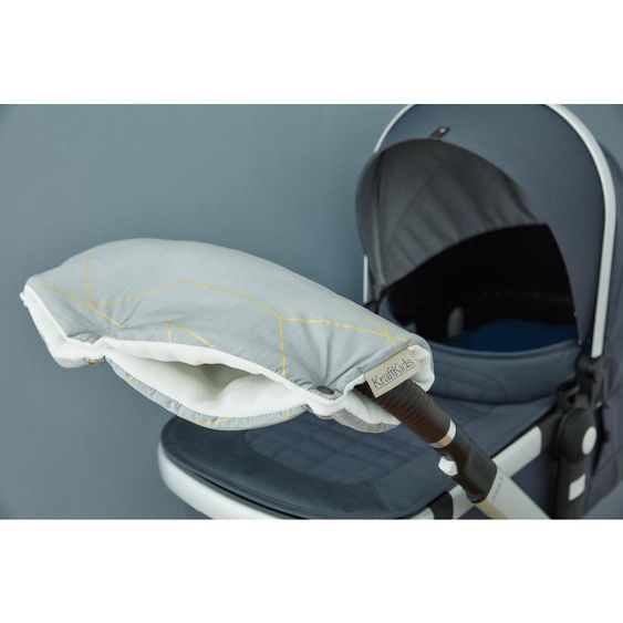 Kraftkids Kinderwagenmuff - mit Goldlinien - Grau