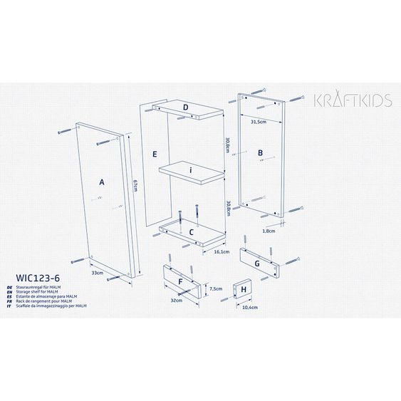 Kraftkids Stauraumregal - für IKEA Malm Kommode - Weiß