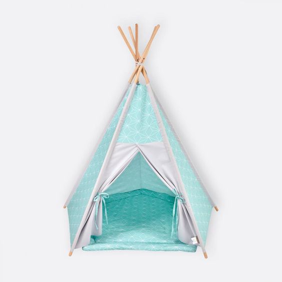 Kraftkids Teepee incl. play mat & cushion - with diamond outline - Mint