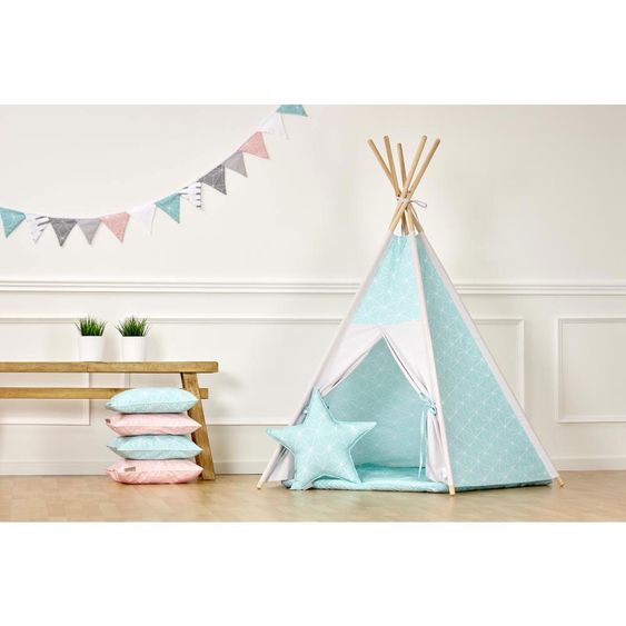 Kraftkids Teepee incl. play mat & cushion - with diamond outline - Mint