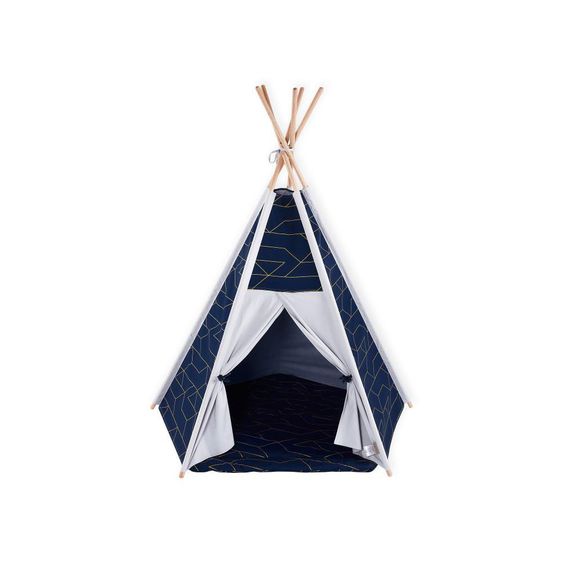 Kraftkids Teepee con tappetino e cuscino - con linee dorate - blu scuro