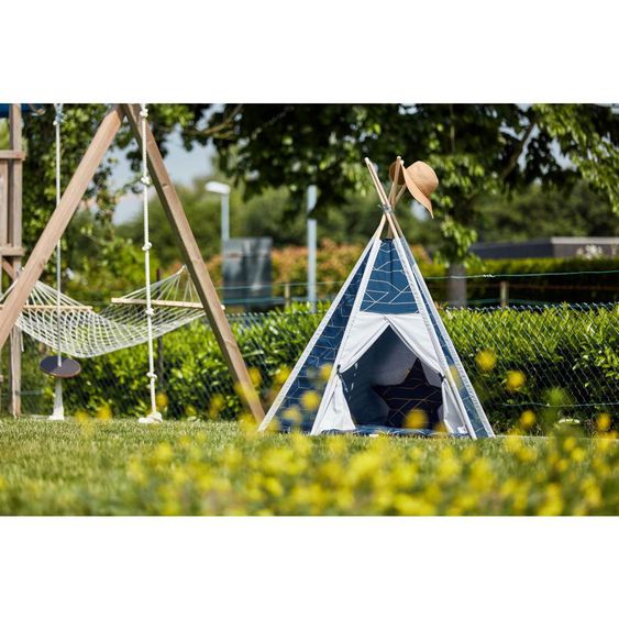 Kraftkids Teepee con tappetino e cuscino - con linee dorate - blu scuro