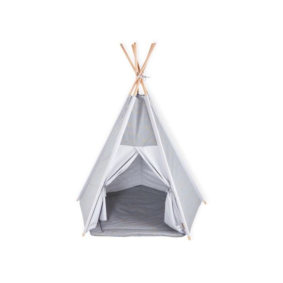 Kraftkids Teepee incl. play mat & cushion - with gold lines - gray