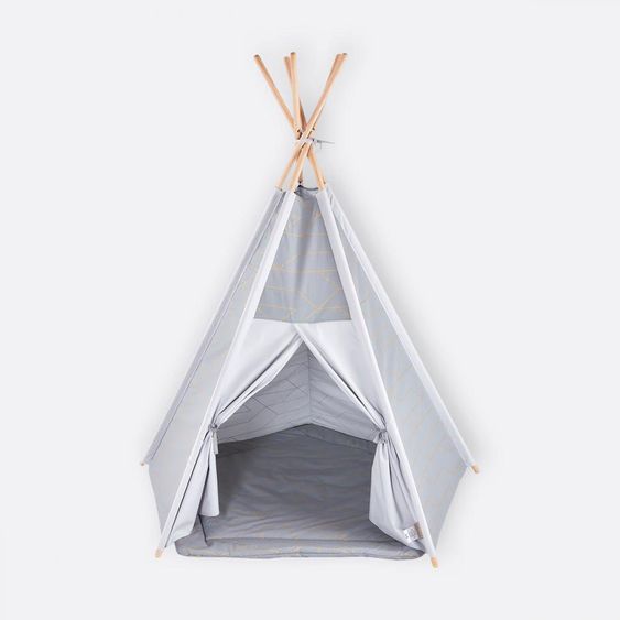 Kraftkids Teepee con tappeto e cuscino - con linee dorate - grigio