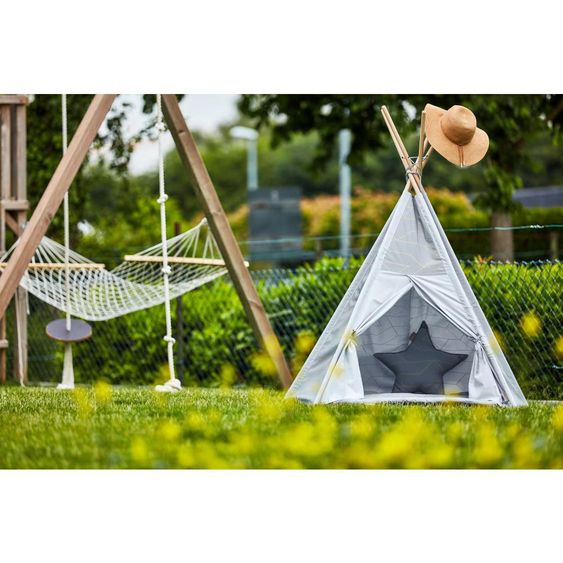 Kraftkids Teepee con tappeto e cuscino - con linee dorate - grigio