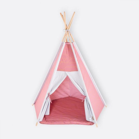 Kraftkids Teepee con tappeto e cuscino - con linee dorate - rosa