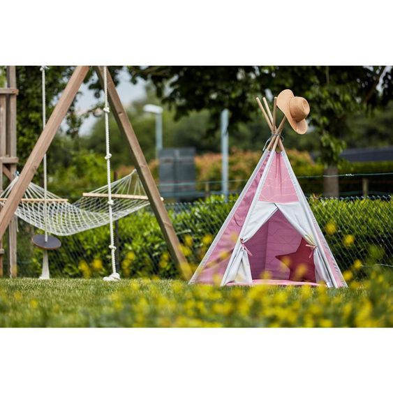 Kraftkids Teepee con tappeto e cuscino - con linee dorate - rosa