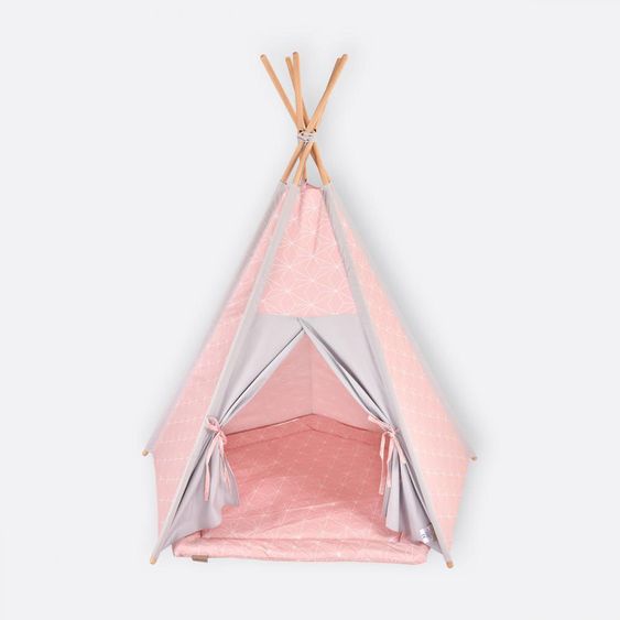 Kraftkids Teepee con tappeto da gioco - con contorno a diamante - rosa antico