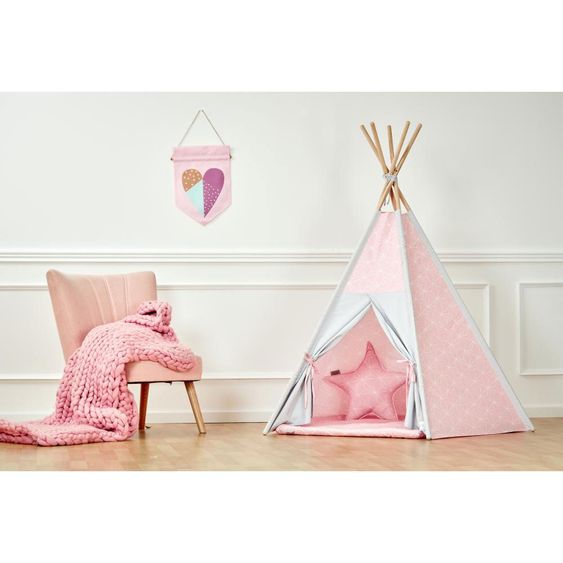 Kraftkids Teepee con tappeto da gioco - con contorno a diamante - rosa antico