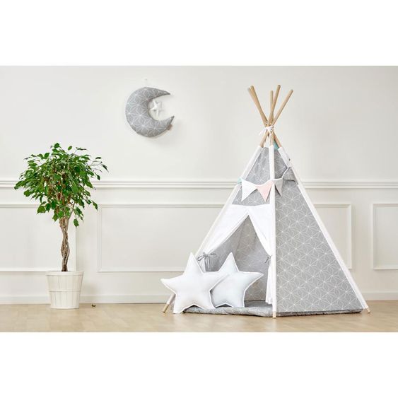 Kraftkids Teepee con tappeto da gioco - con contorno a diamante - grigio